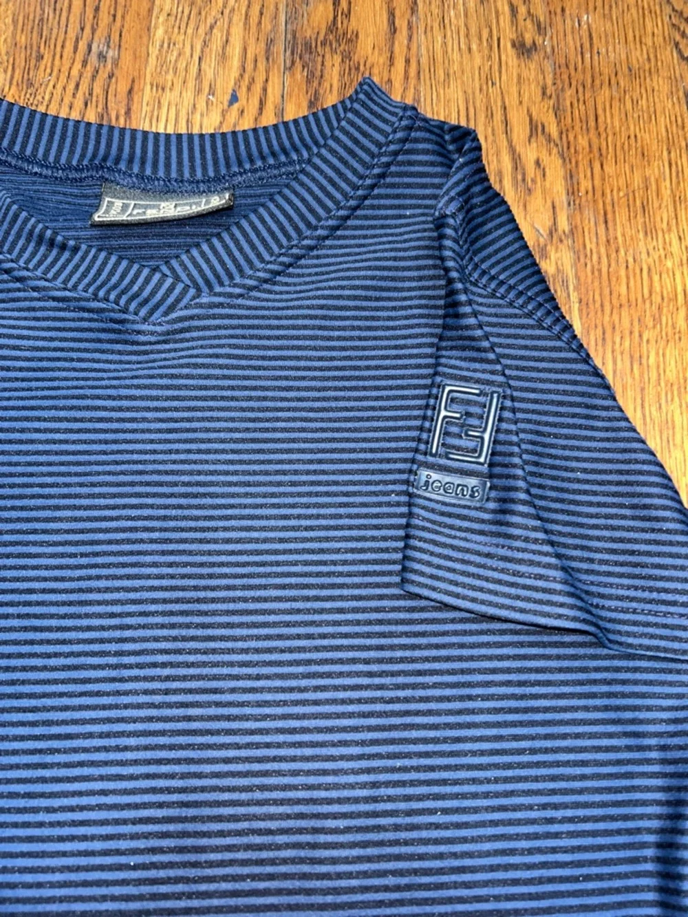 Vintage Fendi Jeans Ribbed Knit Top Made in Italy Navy Minimalist Y2K - Picture 6 of 7